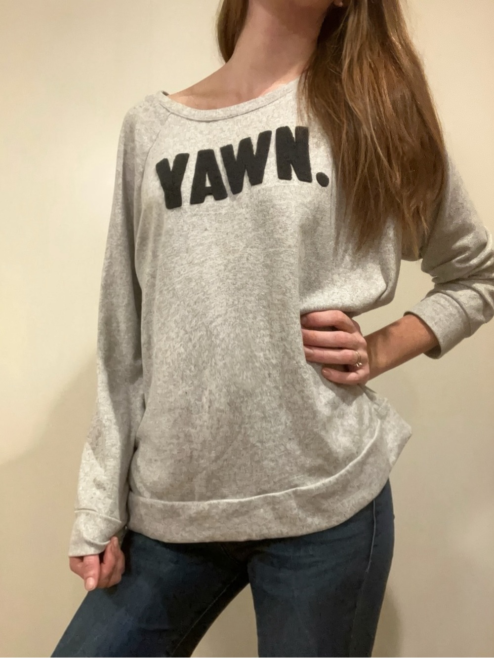 Gray 'YAWN.' Pullover Sweater